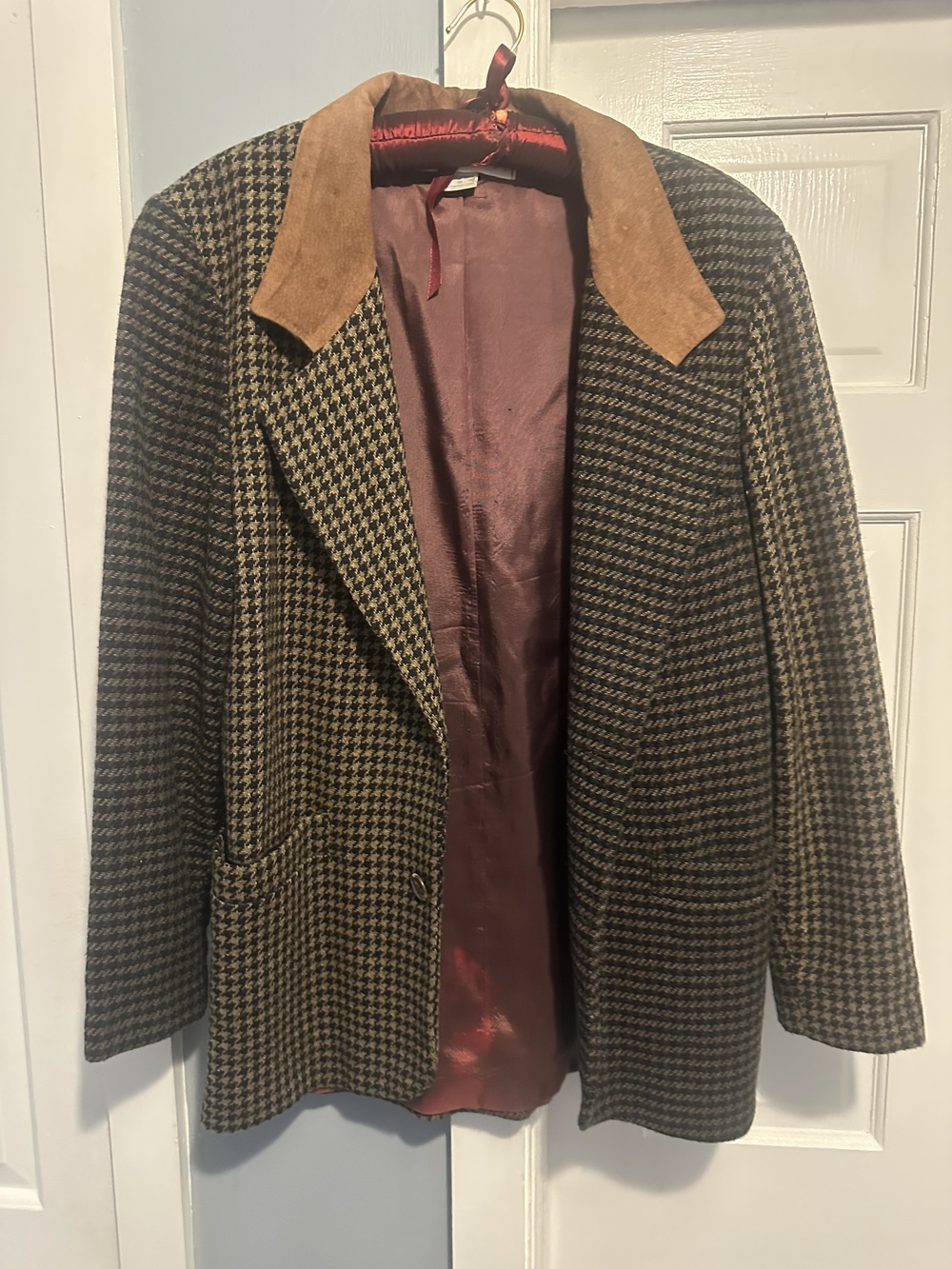The Limited Houndstooth Pea Coat Jacket with Suede Collar - Brown/Black